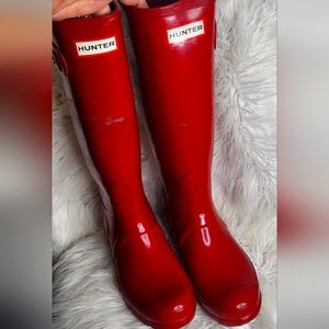 Bright Red Hunter Boots Tall
